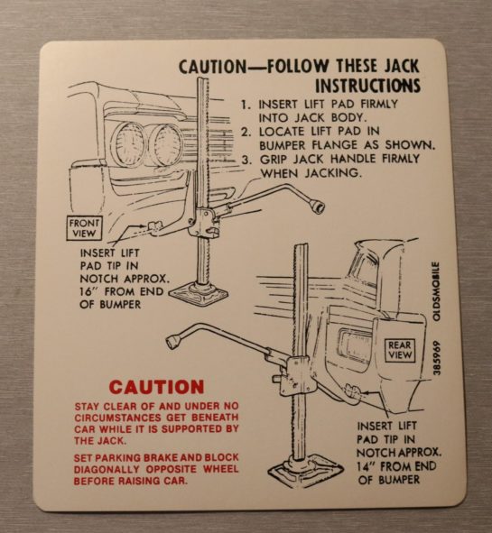 Jack Instruction Oldsmobile 1965