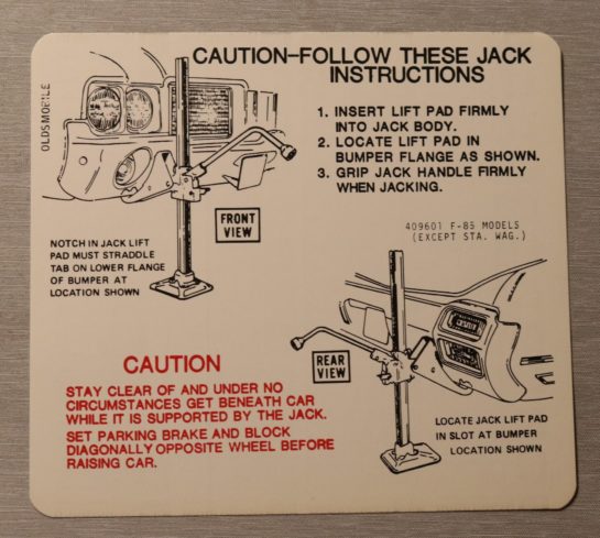 Jack Instruction Cutlass 442 F85 1971