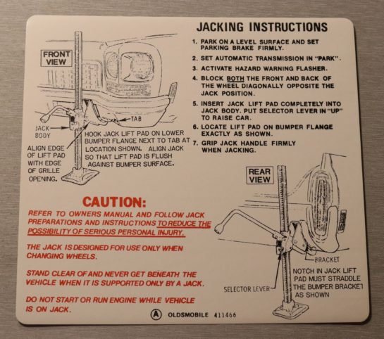 Jack Instruction Oldsmobile 1972-73