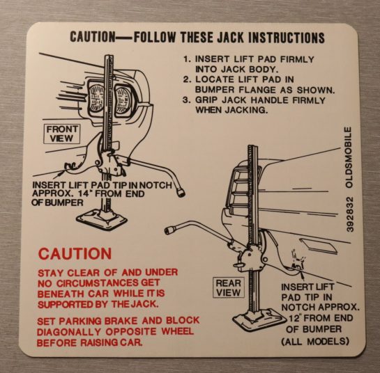 Jack Instruction Cutlass, 442, F85 1966