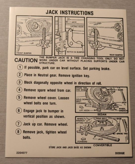 Jack Instruction Dodge 1962 (Ej 88)