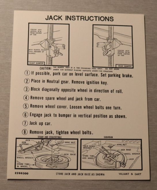 Jack Instruction Valiant 1963-64