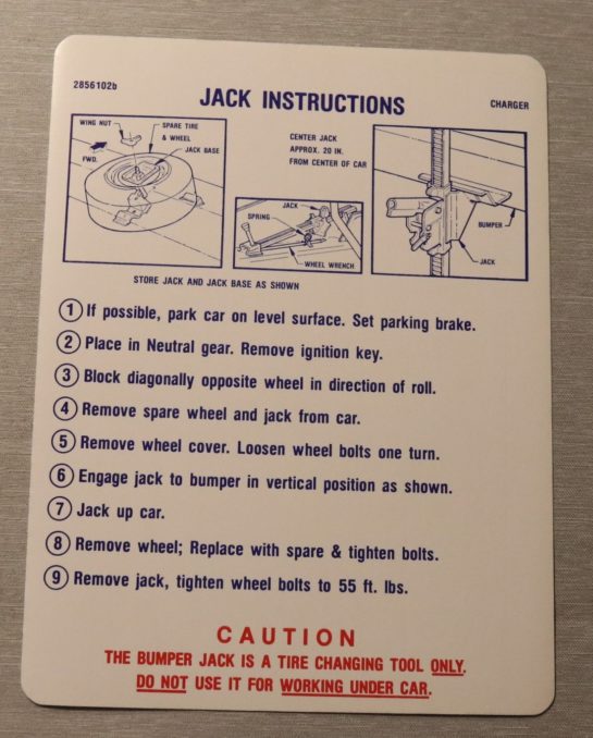 Jack Instruction Charger 1969