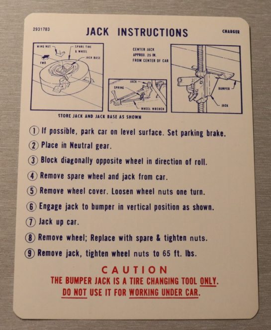 Jack Instruction Charger 1970