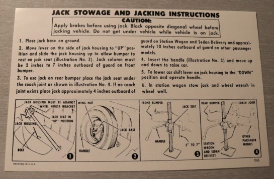 Jack Instruction Chevrolet 1956