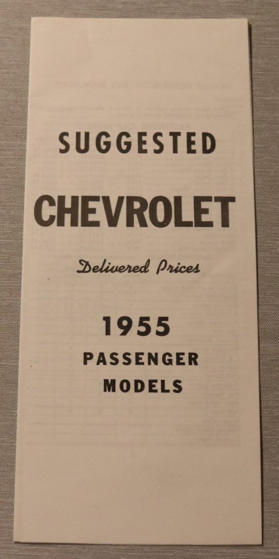 New Car Price List Chevrolet 1955