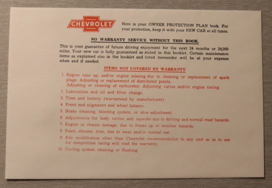 Owners Manual Envelope Chevrolet 1955-62