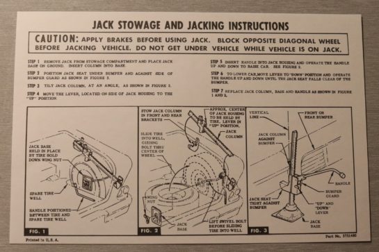 Jack Instruction (Reg & Conv) Chevrolet 1958