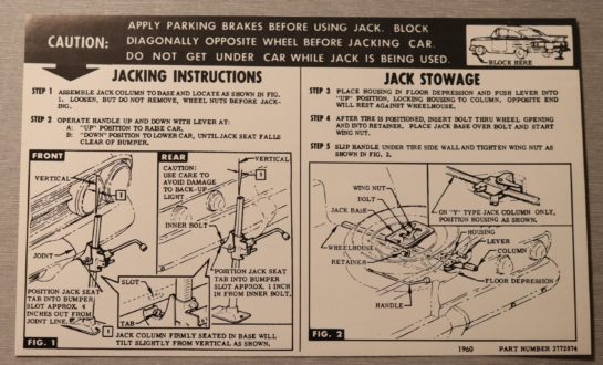 Jack Instruction Chevrolet 1960