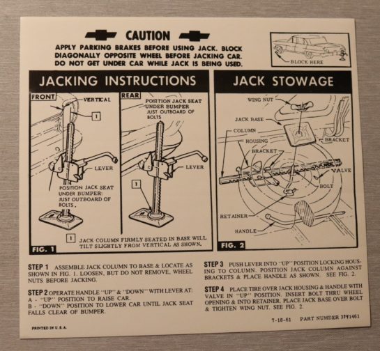 Jack Instruction (Reg) Chevy II 1962-63