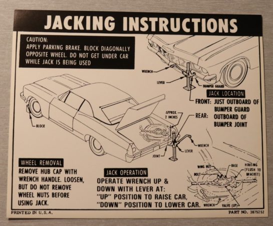 Jacking Instrucktion Impala Cab 1965