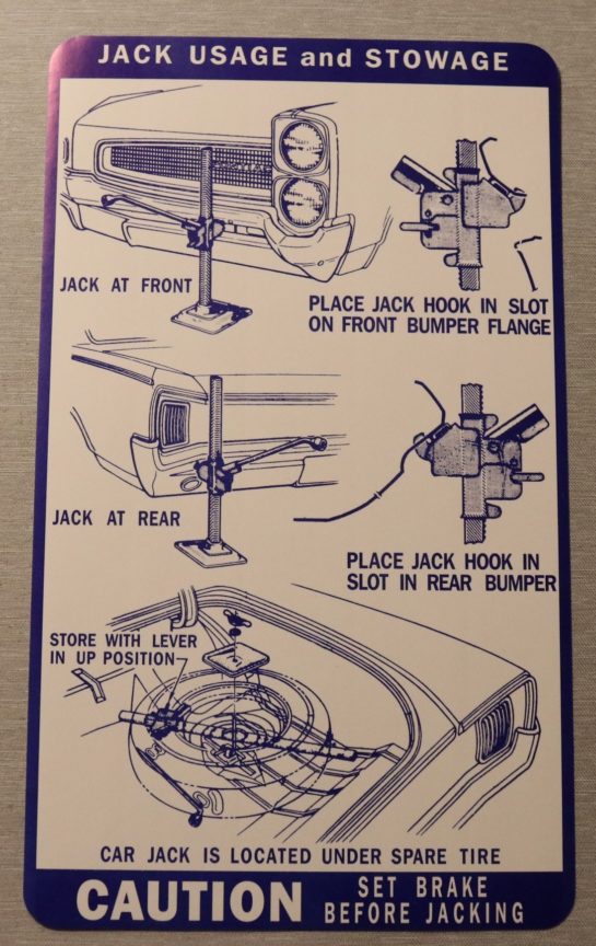 Jack Instruction GTO, Lemans 1966