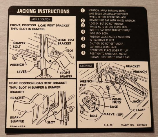 Jack Instruction Chevrolet 1970