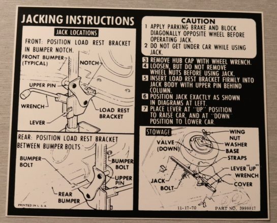 Jack Instruction Camaro 1971-72