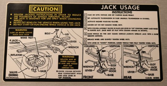 Jack Instruction Nova Hatchback 1970