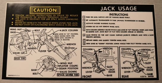 Jack Instruction Nova Sedan 1975-78