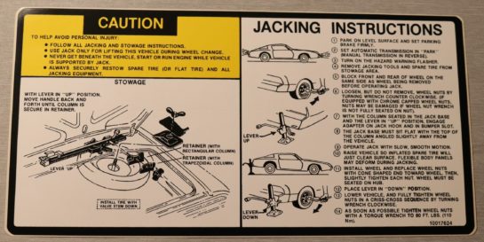 Jack Instruction Firebird 1981-82