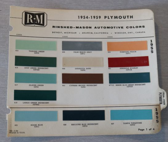 Färgkarta Plymouth 1955